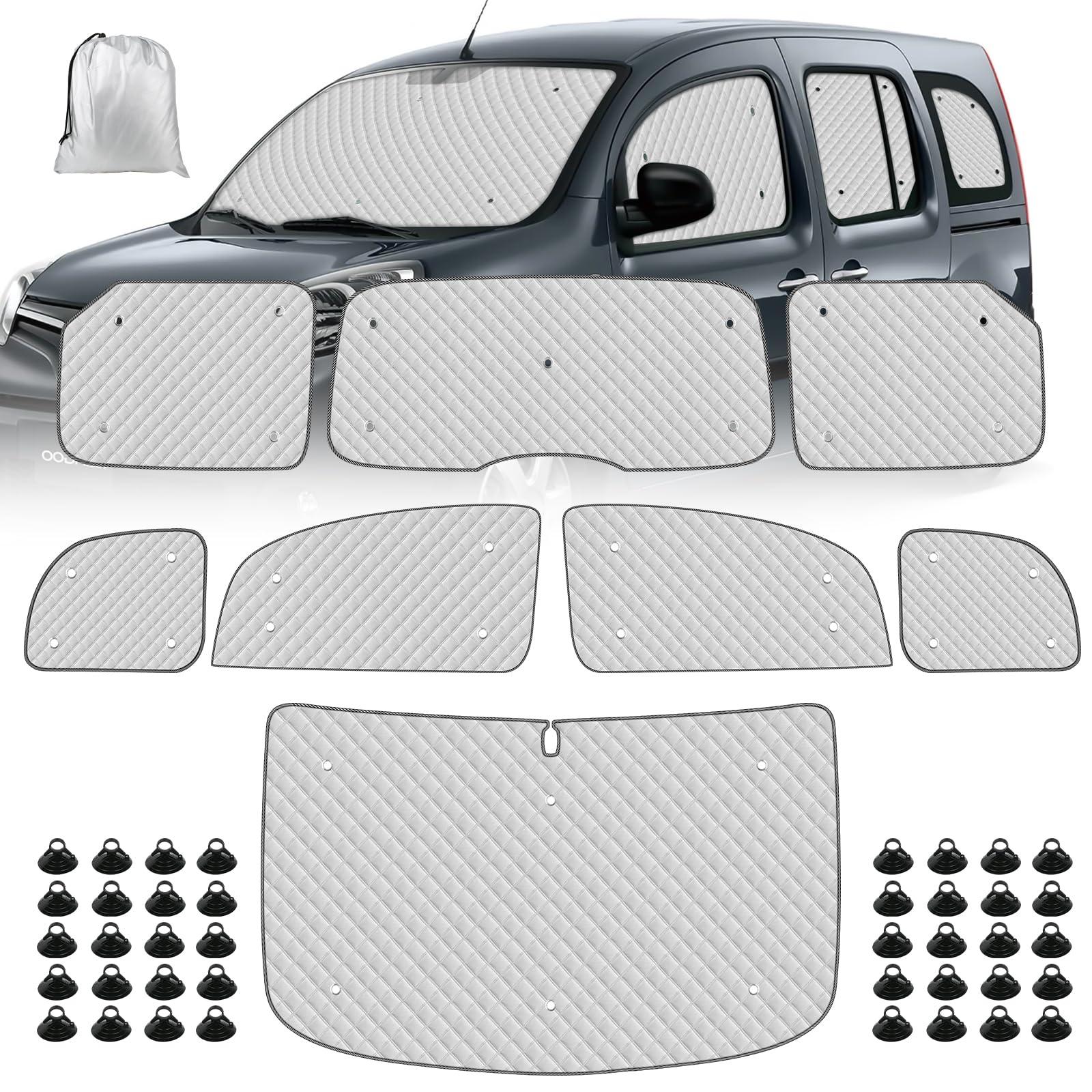 Sonnenschutz Auto Frontscheibe Ersatz für 2007-2021 Renault Kangoo 2 X61, 8 STK Faltbarer Sonnenschutz für Auto Innenabdeckung, Internes Thermomatte Set mit Aufbewahrungstasche Sonnenschutz Auto Frontscheibe Ersatz für 2007-2021 Renault Kangoo 2 X61, 8 STK Faltbarer Sonnenschutz für Auto Innenabdeckung, Internes Thermomatte Set mit Aufbewahrungstasche von ZWPARTS