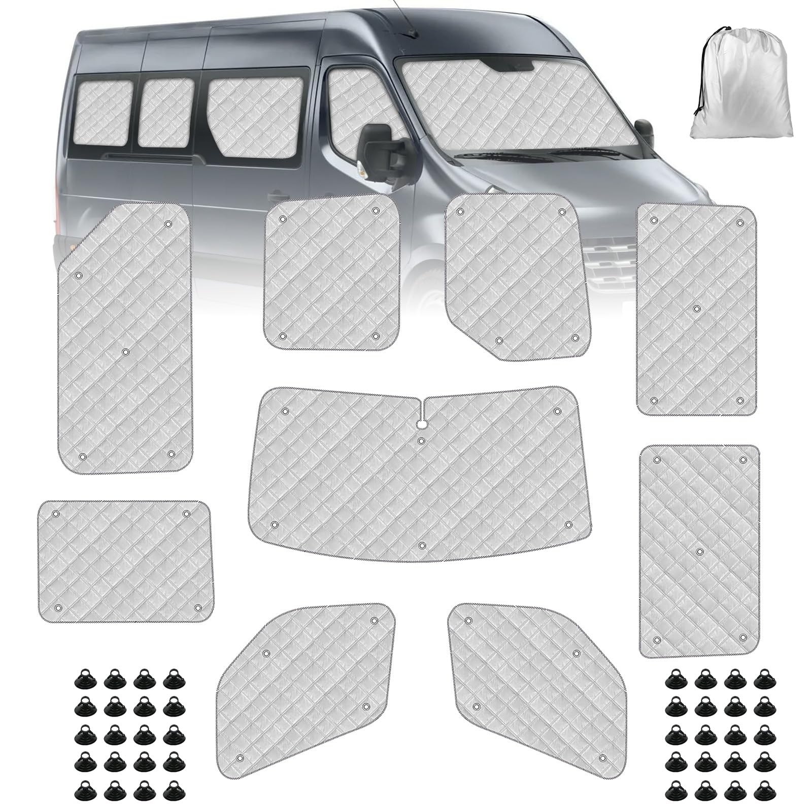 Sonnenschutz Auto Frontscheibe Ersatz für 2010-2022 Renault Master MWB, 9 STK Faltbarer Sonnenschutz für Auto Innenabdeckung, Internes Thermomatte Set mit Aufbewahrungstasche Sonnenschutz Auto Frontscheibe Ersatz für 2010-2022 Renault Master MWB, 9 STK Faltbarer Sonnenschutz für Auto Innenabdeckung, Internes Thermomatte Set mit Aufbewahrungstasche von ZWPARTS