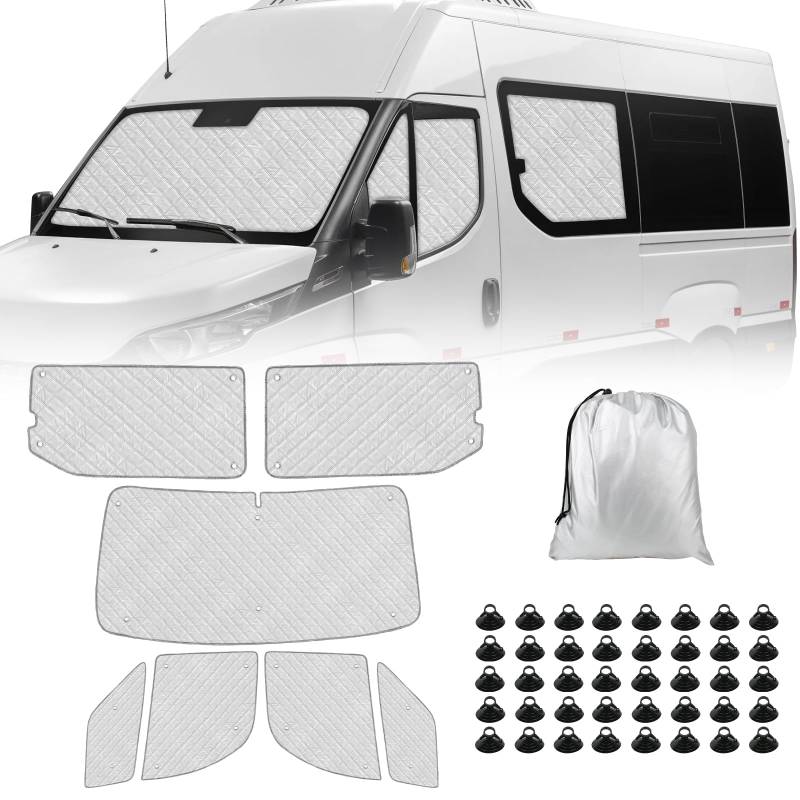 Sonnenschutz Auto Frontscheibe Ersatz für 2014-2025 Iveco Daily, 7 STK Faltbarer Sonnenschutz für Auto Innenabdeckung, Internes Thermomatte Set mit Aufbewahrungstasche, Ihr Fahrzeug Kühler Halten von ZWPARTS