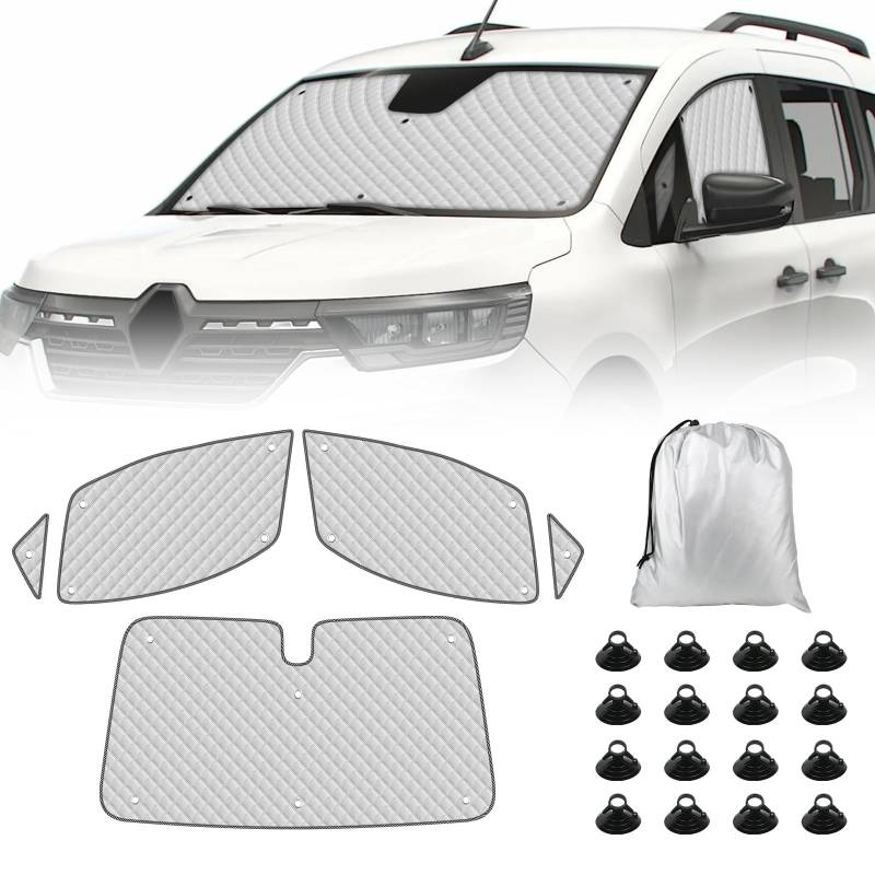 Sonnenschutz Auto Frontscheibe Ersatz für 2020-2025 Renault Kangoo 3 XFK, 5 STK Faltbarer Sonnenschutz für Auto Innenabdeckung, Internes Thermomatte Set mit Aufbewahrungstasche von ZWPARTS