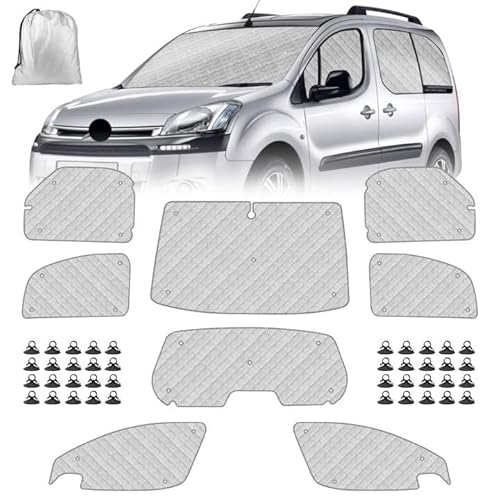 Sonnenschutz Auto Frontscheibe Ersatz für Citroen Berlingo 2008-2018, 8 STK Faltbarer Sonnenschutz für Auto Innenabdeckung, Internes Thermomatte Set mit Aufbewahrungstasche von ZWPARTS