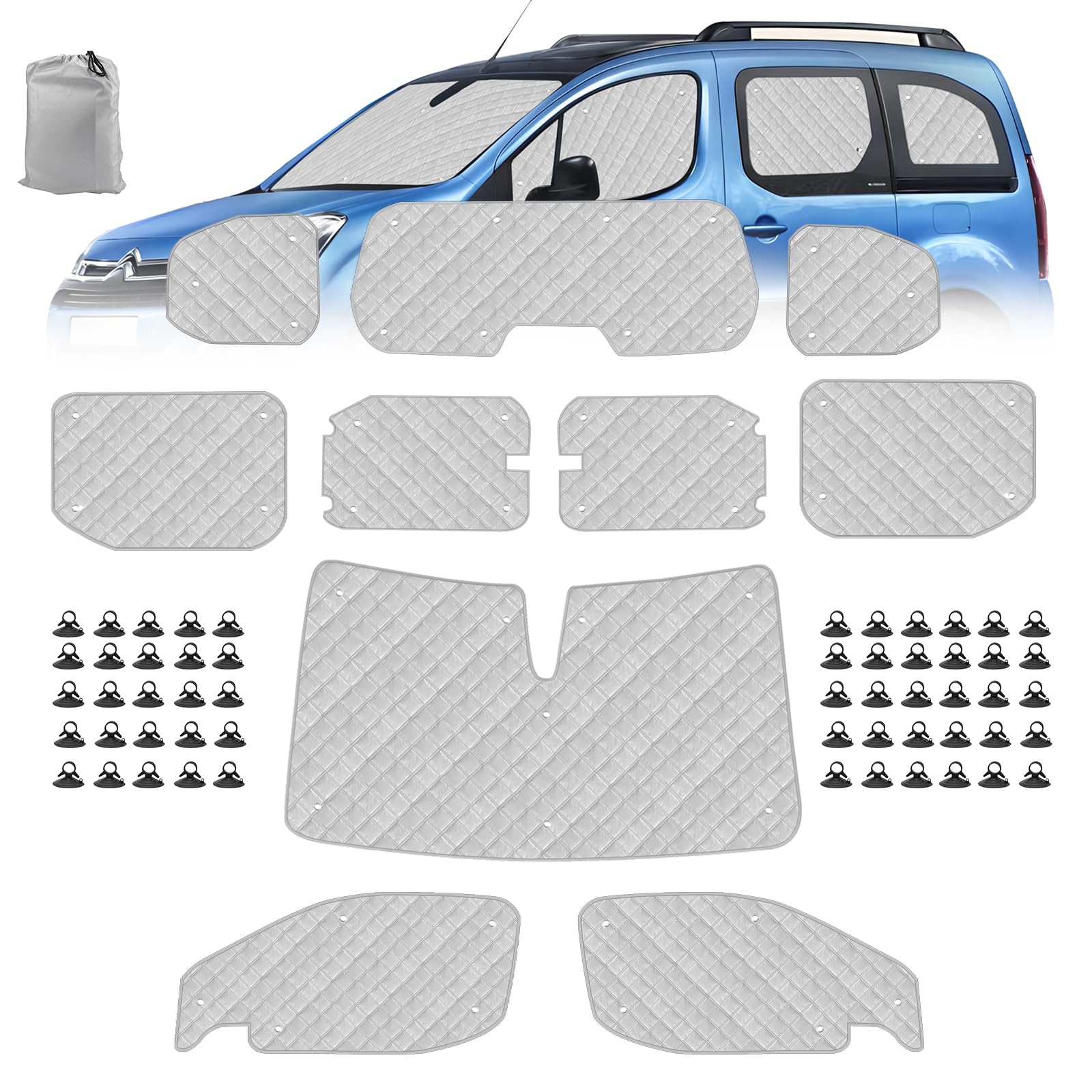 Sonnenschutz Auto Frontscheibe Ersatz für Citroen Berlingo 2018-2025 SWB, 10 STK Faltbarer Sonnenschutz für Auto Innenabdeckung, Internes Thermomatte Set mit Aufbewahrungstasche Sonnenschutz Auto Frontscheibe Ersatz für Citroen Berlingo 2018-2025 SWB, 10 STK Faltbarer Sonnenschutz für Auto Innenabdeckung, Internes Thermomatte Set mit Aufbewahrungstasche von ZWPARTS
