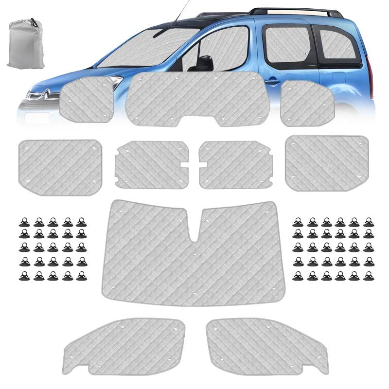 Sonnenschutz Auto Frontscheibe Ersatz für Citroen Berlingo 2018-2025 SWB, 10 STK Faltbarer Sonnenschutz für Auto Innenabdeckung, Internes Thermomatte Set mit Aufbewahrungstasche von ZWPARTS