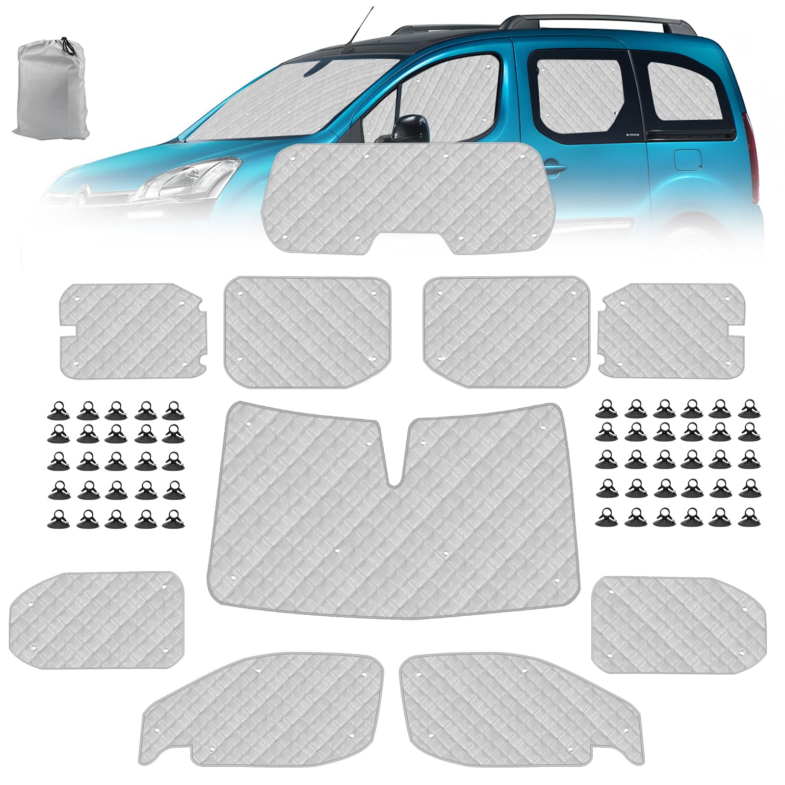 Sonnenschutz Auto Frontscheibe Ersatz für Citroen Berlingo 2018-2025 XLWB, 10 STK Faltbarer Sonnenschutz für Auto Innenabdeckung, Internes Thermomatte Set mit Aufbewahrungstasche Sonnenschutz Auto Frontscheibe Ersatz für Citroen Berlingo 2018-2025 XLWB, 10 STK Faltbarer Sonnenschutz für Auto Innenabdeckung, Internes Thermomatte Set mit Aufbewahrungstasche von ZWPARTS