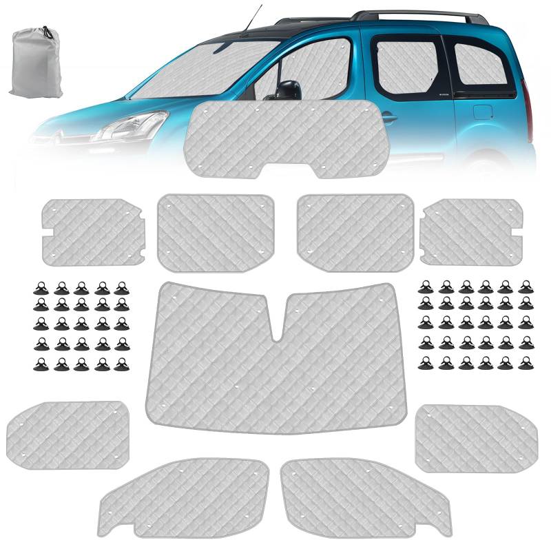 Sonnenschutz Auto Frontscheibe Ersatz für Citroen Berlingo 2018-2025 XLWB, 10 STK Faltbarer Sonnenschutz für Auto Innenabdeckung, Internes Thermomatte Set mit Aufbewahrungstasche von ZWPARTS