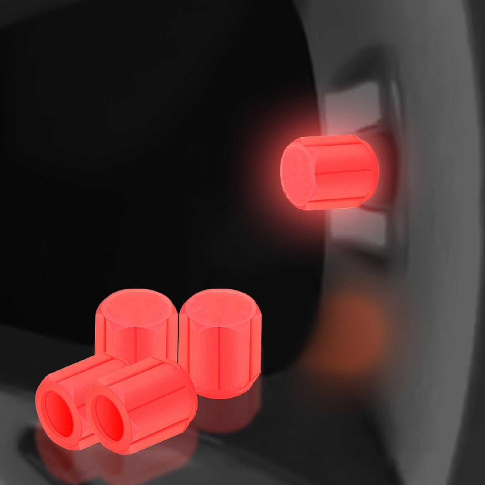Car Luminous Tire Valve Caps, Glow in The Dark Tire Valve Caps, Luminous Stem Caps, Universal Tire Valve Caps Light Up for Car (Red) von ZXCVB