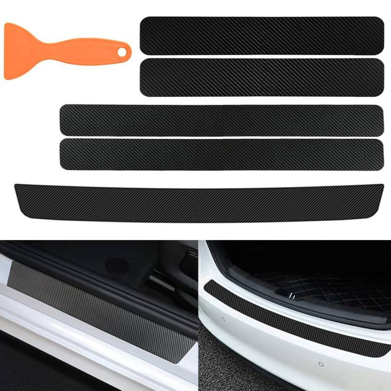 ZXCVDF Auto Einstiegsleisten Schutz für Peugeot Rifter ab Bj.2018,Carbon Fiber Ladekantenschutz Schutzfolie Türschweller Schutzleiste Lackschutzfolie(5 Stück),Black von ZXCVDF