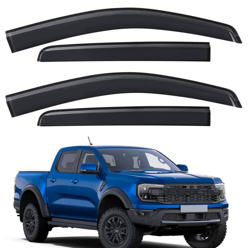 ZXCVDF Windabweiser Autofenster für Ford Ranger Raptor 2022 2023,Car Comfort Windabweiser Regenabweiser Aerodynamisch Regenschutz Integrierte Deflektoren Luftabweiser von ZXCVDF