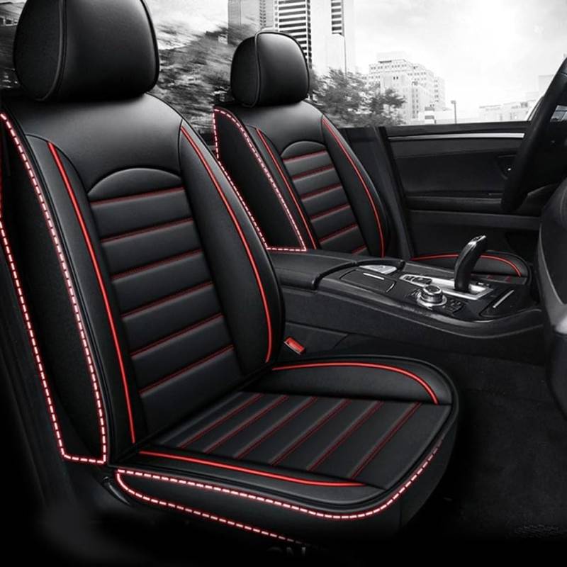 ZXWZZQ88 Auto Sitzbezüge Sets,Für Jeep Compass 2. Generation 2017 2018 2019 2020 2021 2022 2023 2024 Leder Schonbezüge Innenraum Accessories,C/Black-red von ZXWZZQ88