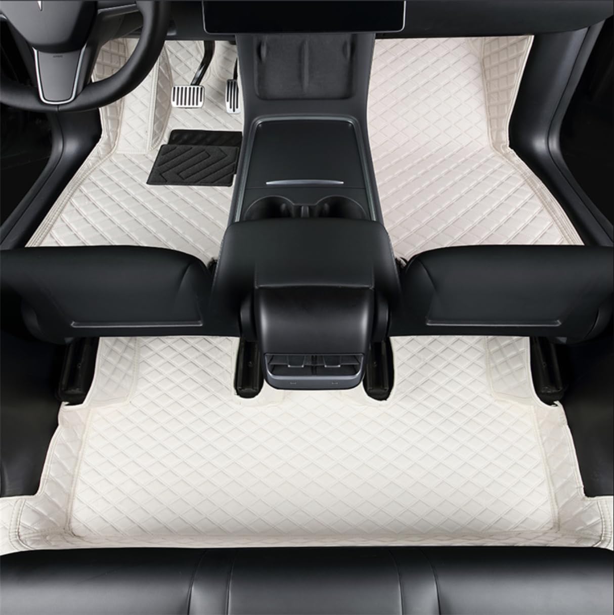 Tesla Model Y 2025–2026 Juniper Refresh (5-Sitzer) Fußmatten, Premium-Vollabdeckung, Allwetter-Leder-Fußmatten, 100 % passgenau (weiß, vorne und hinten) von ZYCHUANGYING
