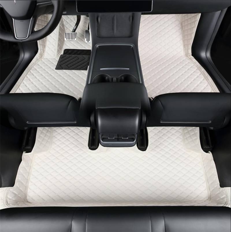 Tesla Model Y 2025–2026 Juniper Refresh (5-Sitzer) Fußmatten, Premium-Vollabdeckung, Allwetter-Leder-Fußmatten, 100 % passgenau (weiß, vorne und hinten) von ZYCHUANGYING