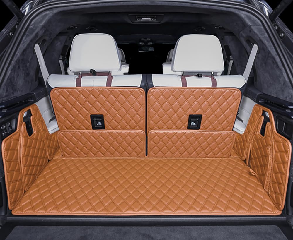 ZYCHUANGYING Kofferraummatte für BMW X7, 2 + 2 + 2-Sitzer, Kofferraumabdeckung, vollständige Abdeckung, XPE-Leder, 3D-Lasermessung (Kofferraummatte, Rückenlehnenmatte, beide Seitenwände) (Braun von ZYCHUANGYING
