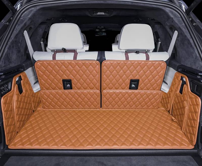 ZYCHUANGYING Kofferraummatte für BMW X7, 2 + 2 + 2-Sitzer, Kofferraumabdeckung, vollständige Abdeckung, XPE-Leder, 3D-Lasermessung (Kofferraummatte, Rückenlehnenmatte, beide Seitenwände) (Braun von ZYCHUANGYING