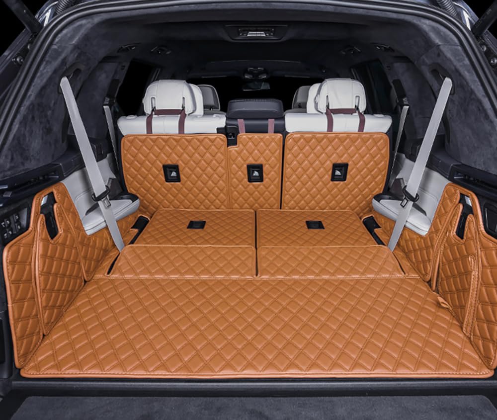 ZYCHUANGYING Kofferraummatte für BMW X7, 2 + 3 + 2-Sitzer, Kofferraumabdeckung, vollständige Abdeckung, XPE-Leder, 3D-Lasermessung (Kofferraummatte, Rückenlehnenmatte, beide Seitenwände) (Braun von ZYCHUANGYING