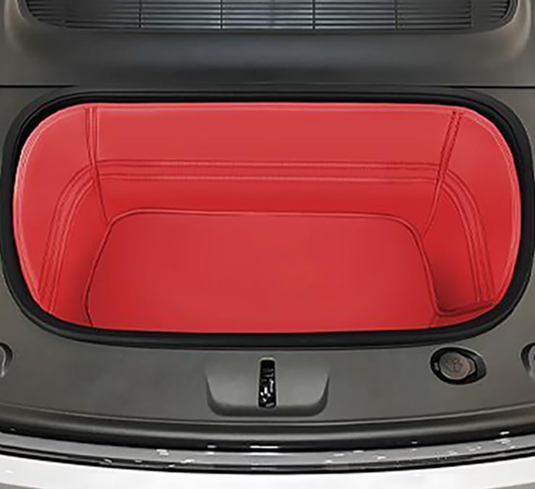 ZYCHUANGYING Tesla Model Y Juniper Refresh (2025–2026) Vollabdeckung Frunk Matte & hintere untere Kofferraumaufbewahrung & innere Aufbewahrungsmatte - 100% rotes Echtleder von ZYCHUANGYING