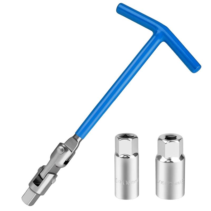 ZYETGH Zündkerzenschlüssel, 16 mm /21mm Zündkerzenschlüssel Set Universal T-Griff Zündkerzen Steckschlüssel Satz für Auto und Motorrad Zündkerzen Entferner Werkzeug (Blau) von ZYETGH