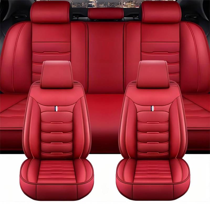 ZYJHGF Auto Sitzbezüge Sets für Passat Variant Passat B6 Variant Passat B7 2000-2022 2023 2024 2025, Leder Autositzbezug Vorder und Rückbank Sitzschoner Wasserdicht Zubehör,A-Red von ZYJHGF
