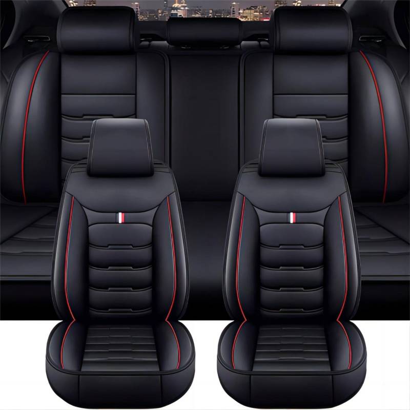 ZYJHGF Auto Sitzbezüge Sets für Puma ST-Line X 2020 2021 2022 2023 2024 2025, Leder Autositzbezug Vorder und Rückbank Sitzschoner Wasserdicht Zubehör,C-Black-Red von ZYJHGF