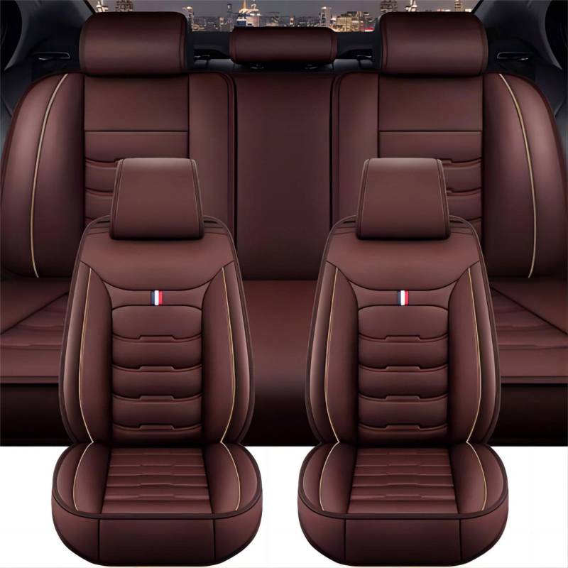 ZYJHGF Auto Sitzbezüge Sets für Puma ST-Line X 2020 2021 2022 2023 2024 2025, Leder Autositzbezug Vorder und Rückbank Sitzschoner Wasserdicht Zubehör,F-Coffee von ZYJHGF