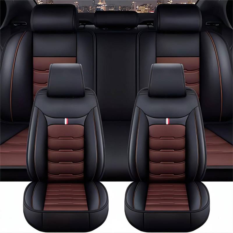 ZYJHGF Auto Sitzbezüge Sets für Tiguan Touareg Touran Atlas GOL 2000-2020 2021 2022 2023 2024 2025, Leder Autositzbezug Vorder und Rückbank Sitzschoner Wasserdicht Zubehör,E-Black-Coffee von ZYJHGF