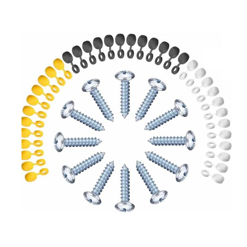 ZYKEJJDDAK 48pcs Nummernschildfestigungsschrauben Einstellen Automobilzahlenplattenschrauben Und Kappen Set Nicty Plate Monting STRECKS Set von ZYKEJJDDAK