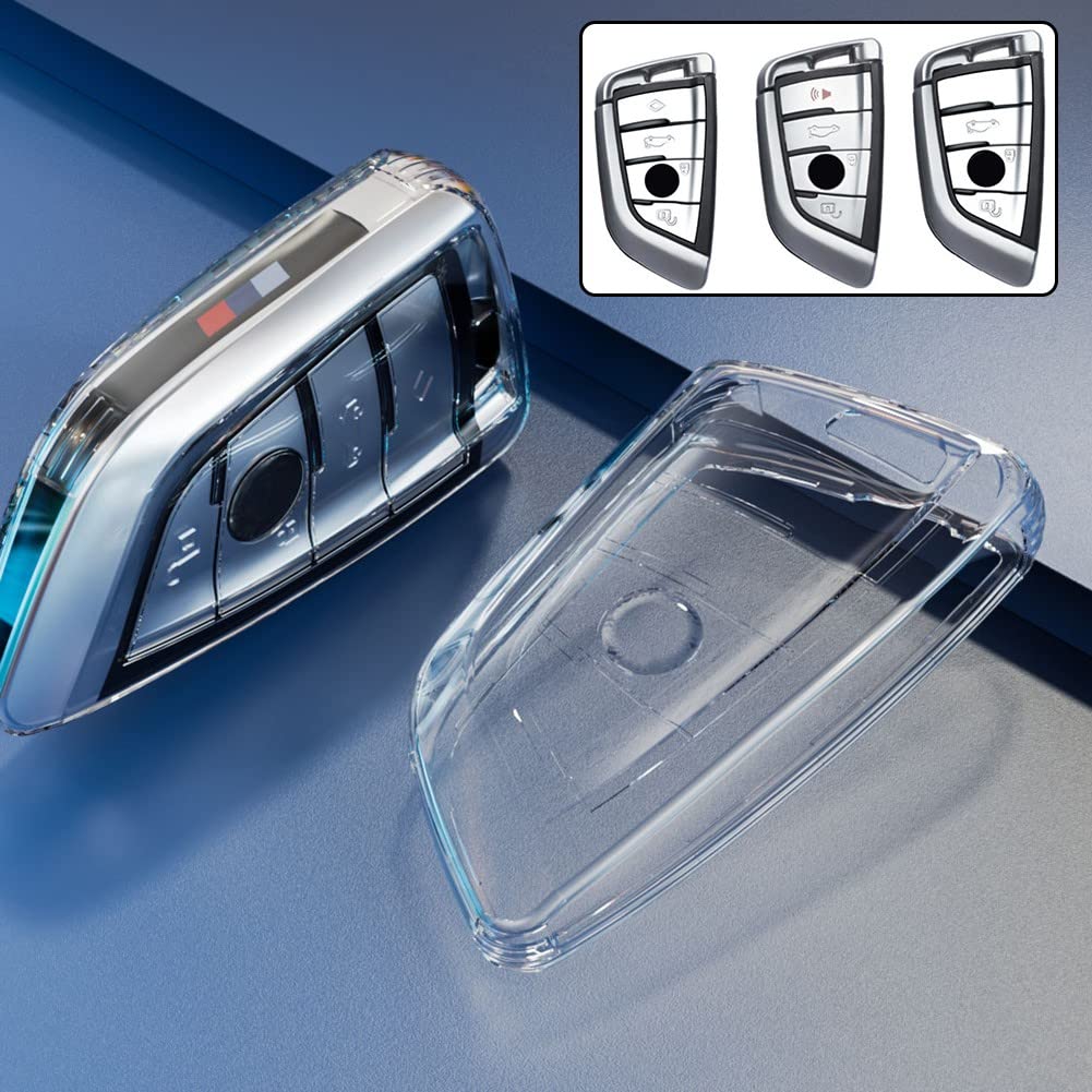 ZYNCUE Auto-Fernbedienung, Schlüsselanhänger, Schlüsselgehäuse, Ersatz – TPU Transparent Autoschlüssel-Hülle, Halterung für B-M-W F20 G20 G30 X1 G05 X6 X7, transparent von ZYNCUE