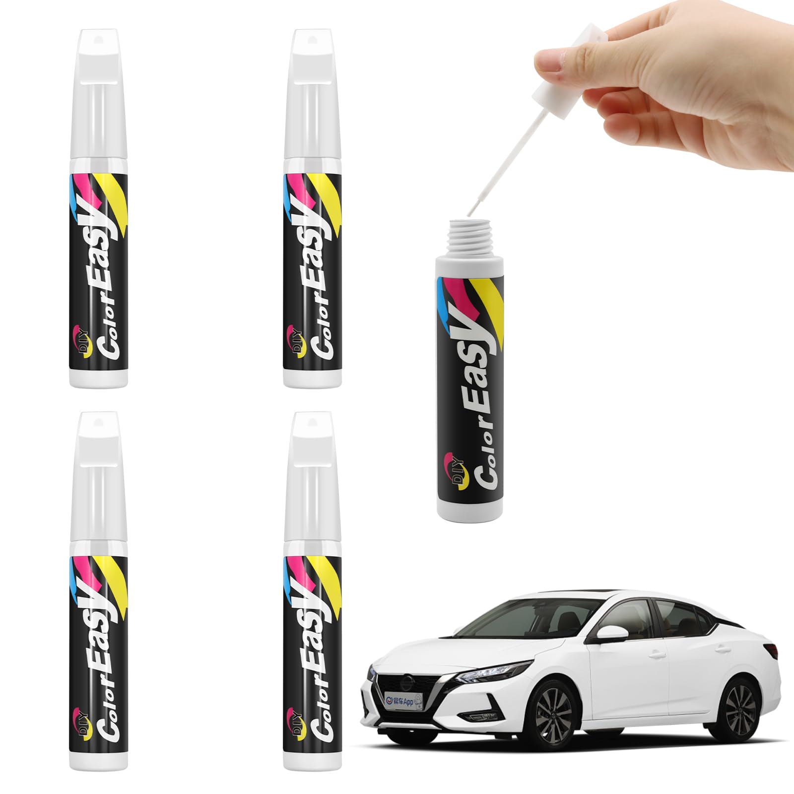 ZYNERY 5 Stück Weiß Lackstift Auto, Weiß Auto Lackstift, Weiß Auto Reparatur Lack Pinsel, Weiß Auto Lackstift Lack Reparaturstift, Weiß Auto Kratzer Reparatur Stift (Weiß) von ZYNERY