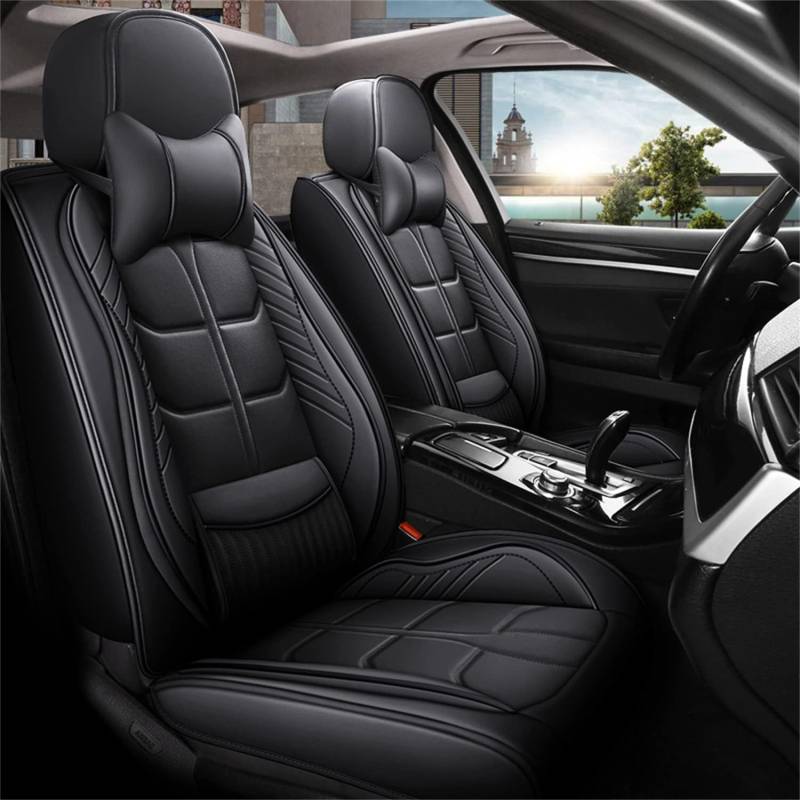 ZYPH Auto-Sitzbezüge Set für Volkswagen VW Tiguan 2. Gen SWB (5seats) 2016-2023,Leder Vollständiger Umschlag Auto-Schonbezüge für Vordersitze Rückbank,A/Allblack-A/Withpillow von ZYPH