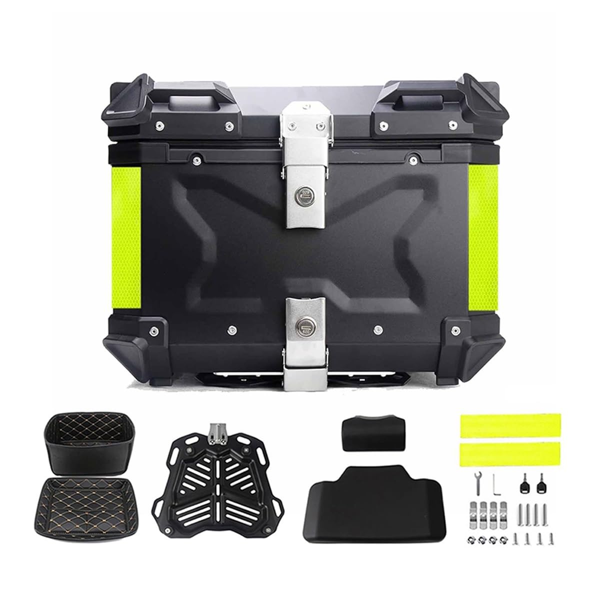 Motorradkoffer Top Case Roller Koffer Helmkoffer 28L 36L 45L 55L 65L 80L 100L Aluminium Motorrad Kofferraum Mit Press-Lock-Schließsystem(Schwarz,45L) von ZYXWLC