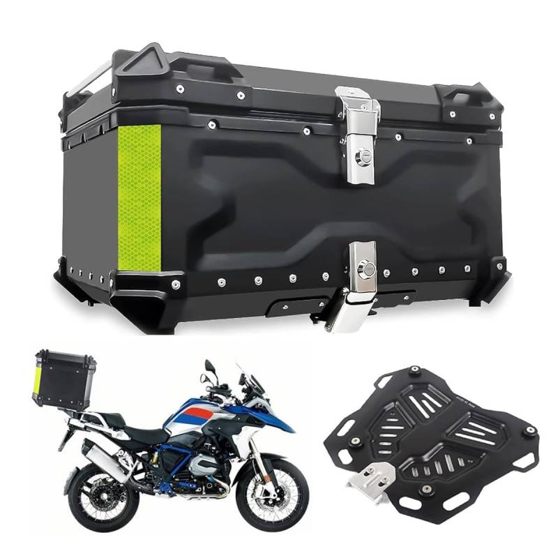 Topcase Motorradkoffer 28L 36L 45L 55L 65L 80L 100L Roller Koffer Wasserdicht Top Case Mit Sicherheitsschloss, Universal Aluminium Motorrad Heckbox Helmkoffer Aufbewahrungsbox Kofferraum(Schwarz,65L) von ZYXWLC