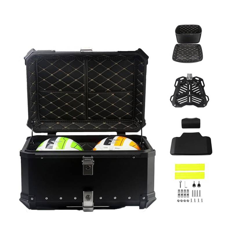 Motorradkoffer Helmkoffer Motorrad Top Case Universal 28L 36L 45L 55L 65L 80L 100L Koffer Für Roller, Wasserdicht Rollerkoffer Motorrad-Heckkasten Mit Rückenlehne(Schwarz,80L) von ZYXWLC