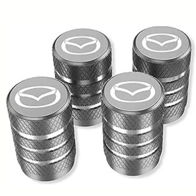 Auto Ventilkappen für Mazda 6 TENZA Atenza 2 3 6 Hatchback,Metall Ventilkappen Auto mit Kennzeichnung Reifenventil Caps Staubschutz Kappen Dekoration Zubehör,A-Grey von ZZRSXZSR