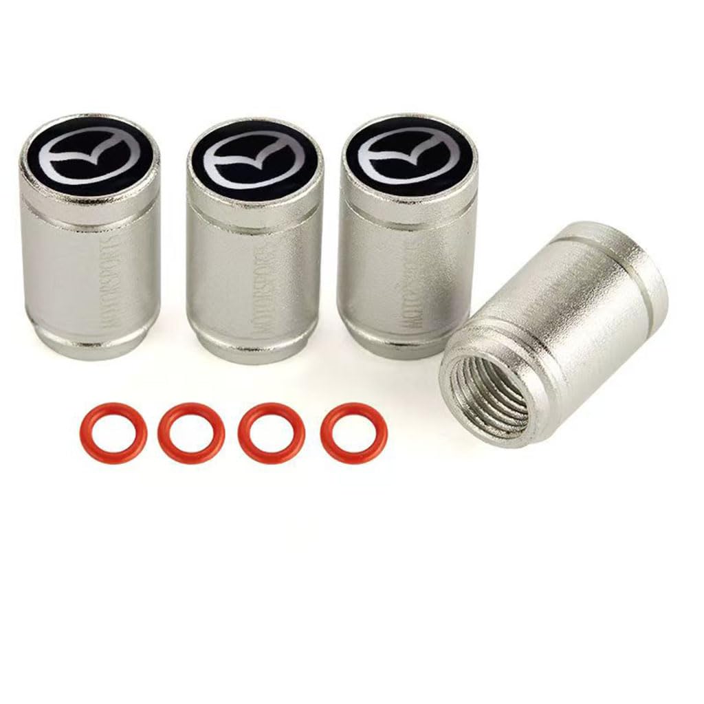 Auto Ventilkappen für Mazda MX-30 CX-4 MX-5 CX-70,Metall Ventilkappen Auto mit Kennzeichnung Reifenventil Caps Staubschutz Kappen Dekoration Zubehör,Silver Auto Ventilkappen für Mazda MX-30 CX-4 MX-5 CX-70,Metall Ventilkappen Auto mit Kennzeichnung Reifenventil Caps Staubschutz Kappen Dekoration Zubehör,Silver von ZZRSXZSR