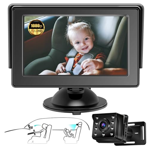 Zacro Baby Auto Spiegel HD 1080P mit Kamera, Rücksitzspiegel fürs Baby, Auto Rücksitzspiegel, 360° Schwenkbar, Babyspiegel Rückansicht Monitor, mit Nachtsichtfunktion, Saugnapfhalterung von Zacro