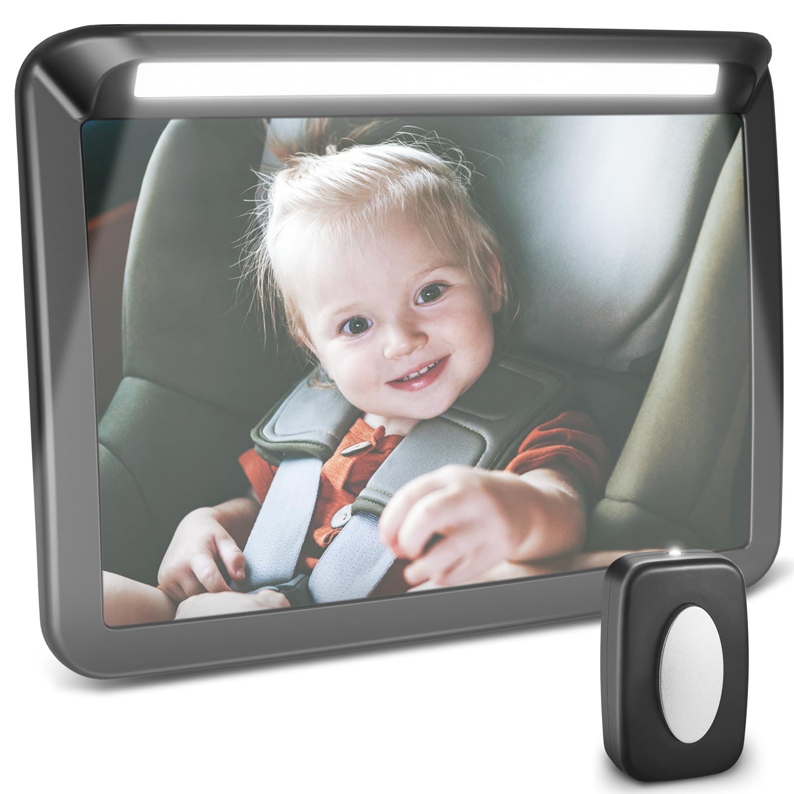Zacro Rücksitzspiegel fürs Baby, 3 Helligkeit Baby Rückansicht Autospiegel mit Fernbedienung, 360°drehbar nach hinten gerichtete Baby Spiegel Rückspiegel mit Dual Strap und Schnallen, Konvexe Spiegel von Zacro