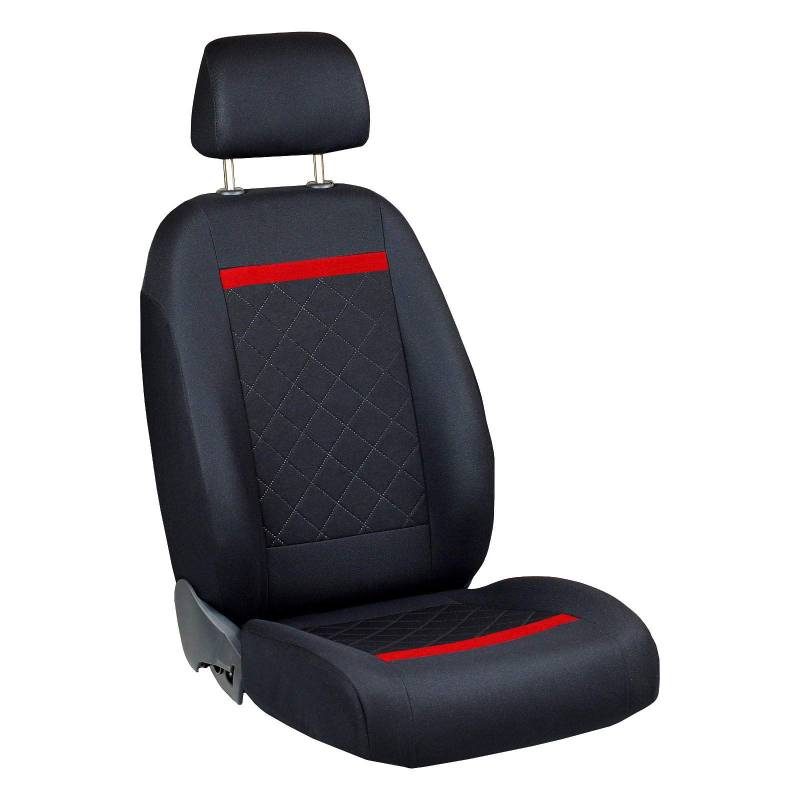 Zakschneider Sitzbezüge für C-Max - Fahrer Sitzbezug - Farbe Premium Schwarz Gepresstes Karomuster mit Roten Strich von Zakschneider