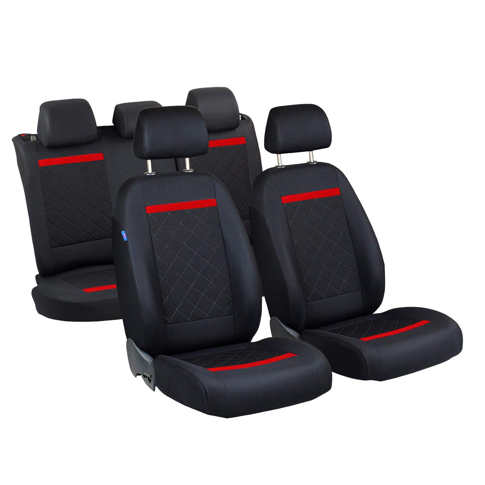Zakschneider Sitzbezüge für Duster – 1 Set - Farbe Premium Schwarz Gepresstes Karomuster mit Roten Strich von Zakschneider