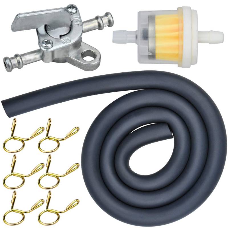 Benzin Kraftstofffilter Kit Ø4mm Kraftstoffleitung Benzinschalter des Benzinhahns Schlauchleitung Kraftstofffilter mit 6 Schlauchschellen für PKW Auto Motorrad Rasenmäher Roller Diesel von Zaleonline