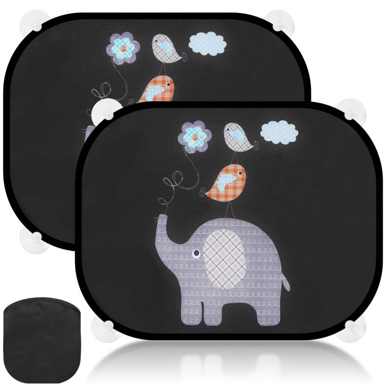 Zaxiva Sonnenschutz Auto Baby mit UV Schutz (2er Set), 44x36cm Sonnenblende Kinder mit 8 Saugnäpfen, Sonnenschutz Auto Seitenscheibe mit süßen Tier Motiven von Zaxiva