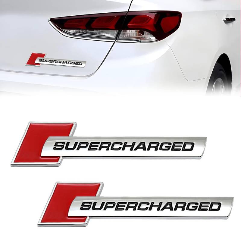ZeNtoy 2pcs Metall SUPERCHARGED Logo Auto Emblem Premium Auto Abzeichen Rückseite Kofferraum Aufkleber Seite Fender Aufkleber,Silber von ZeNtoy