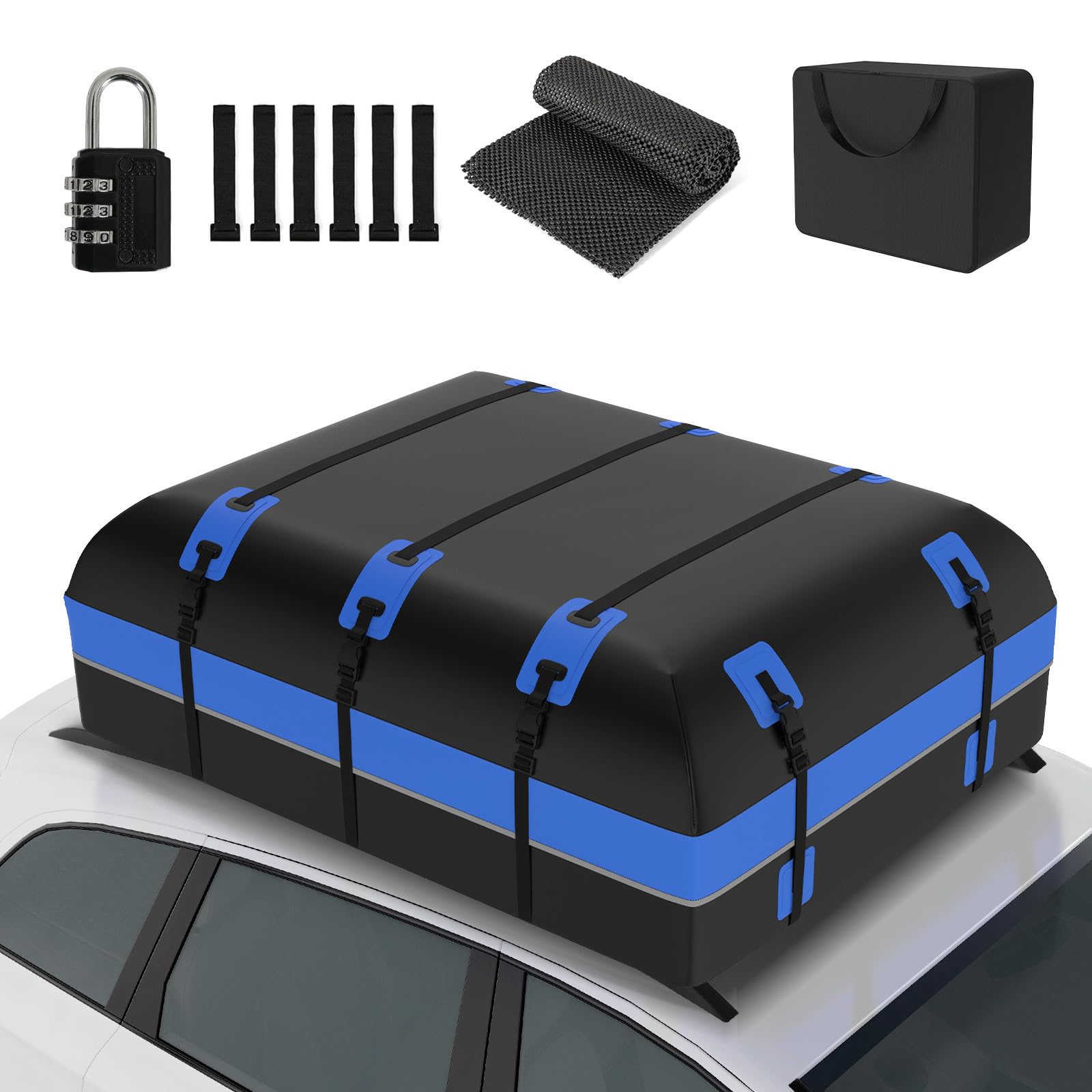 ZealWe Dachbox Auto 21 kubikfuß, Faltbare Dachtasche Dachkoffer Dachboxen Aufbewahrungsbox, Wasserdicht Dachgepäckträger Gepäckbox für Fahrzeuge mit/ohne Gepäckträger Gepäcktransport Vans, SUVs, Blau ZealWe Dachbox Auto 21 kubikfuß, Faltbare Dachtasche Dachkoffer Dachboxen Aufbewahrungsbox, Wasserdicht Dachgepäckträger Gepäckbox für Fahrzeuge mit/ohne Gepäckträger Gepäcktransport Vans, SUVs, Blau von ZealWe
