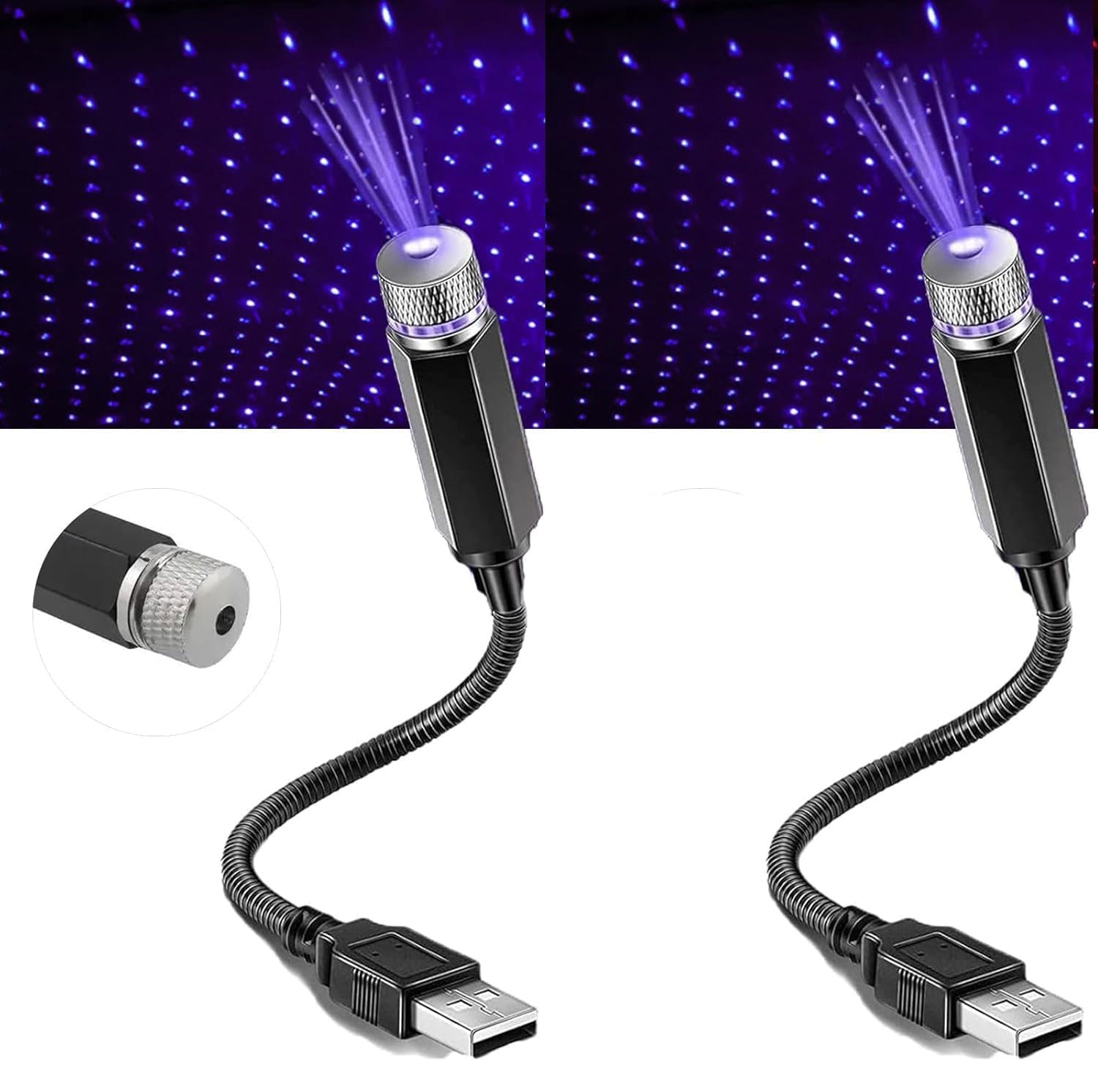 2 Stück Auto Dach Stern Nachtlicht,LED Auto Decke Starlight,Tragbare USB Auto Dach LED Lichter,Auto Innen Atmosphäre Licht,Mini Auto Decke Starlight Projection,Plug and Play von ZeiLaBang Kakadi