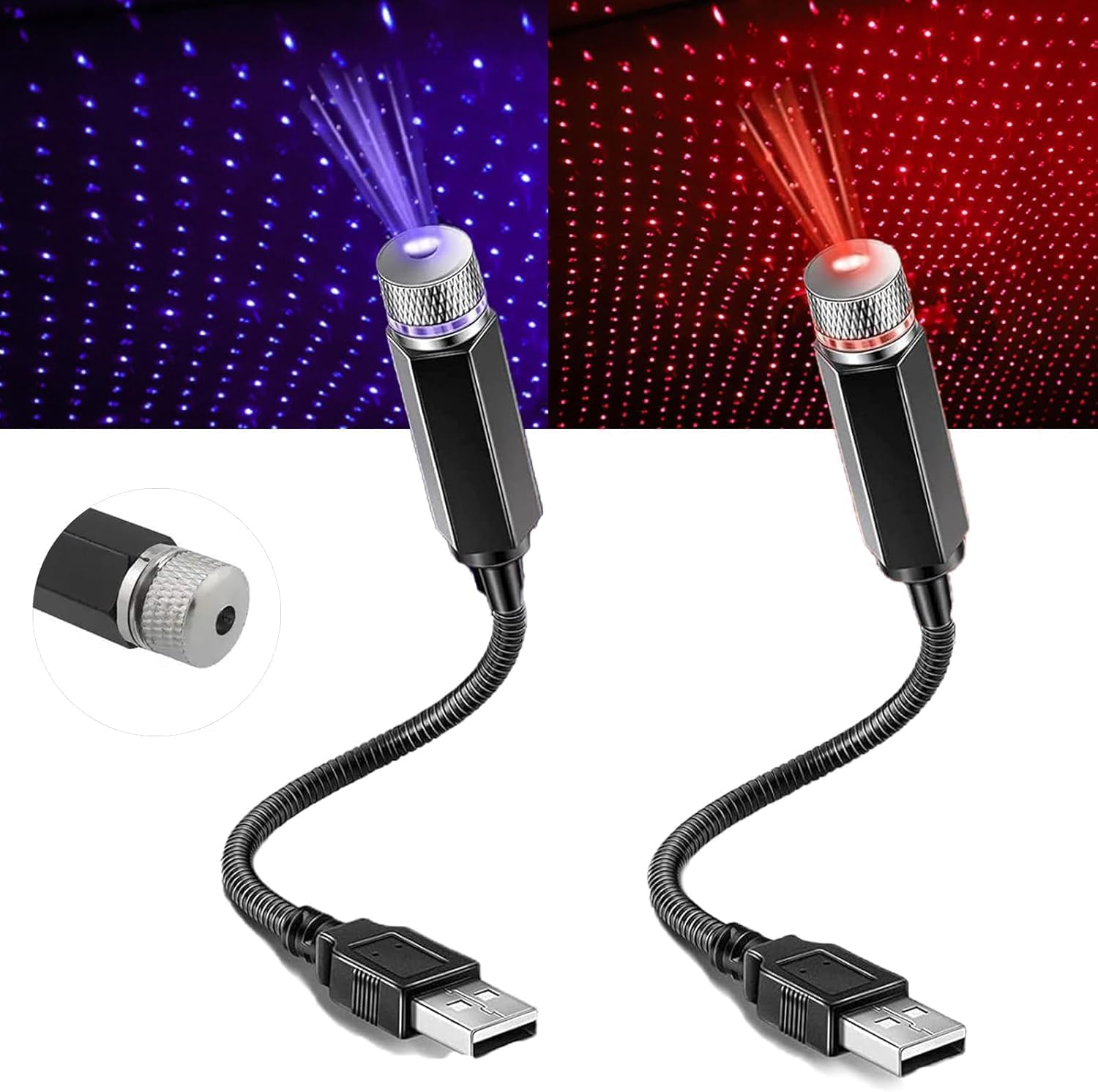 2 Stück Auto Dach Stern Nachtlicht,LED Auto Decke Starlight,Tragbare USB Auto Dach LED Lichter,Auto Innen Atmosphäre Licht,Mini Auto Decke Starlight Projection,Plug and Play von ZeiLaBang Kakadi