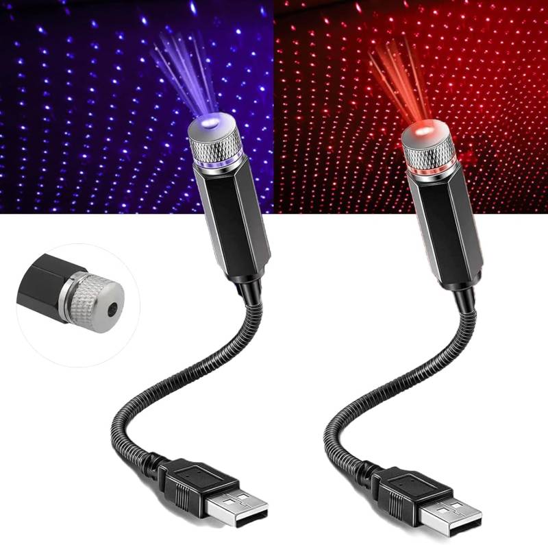 2 Stück Auto Dach Stern Nachtlicht,LED Auto Decke Starlight,Tragbare USB Auto Dach LED Lichter,Auto Innen Atmosphäre Licht,Mini Auto Decke Starlight Projection,Plug and Play von ZeiLaBang Kakadi