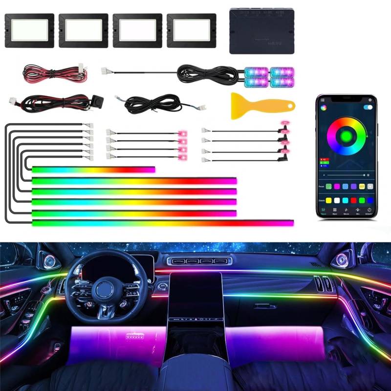 Auto LED Innenbeleuchtung,6M 18 in 1 RGB Auto LED Umgebungslicht,Led Atmosphäre Licht Auto mit APP Steuerung und Fernbedienung,Led Auto Innenraumbeleuchtung,Auto Atmosphärenlicht von ZeiLaBang Kakadi