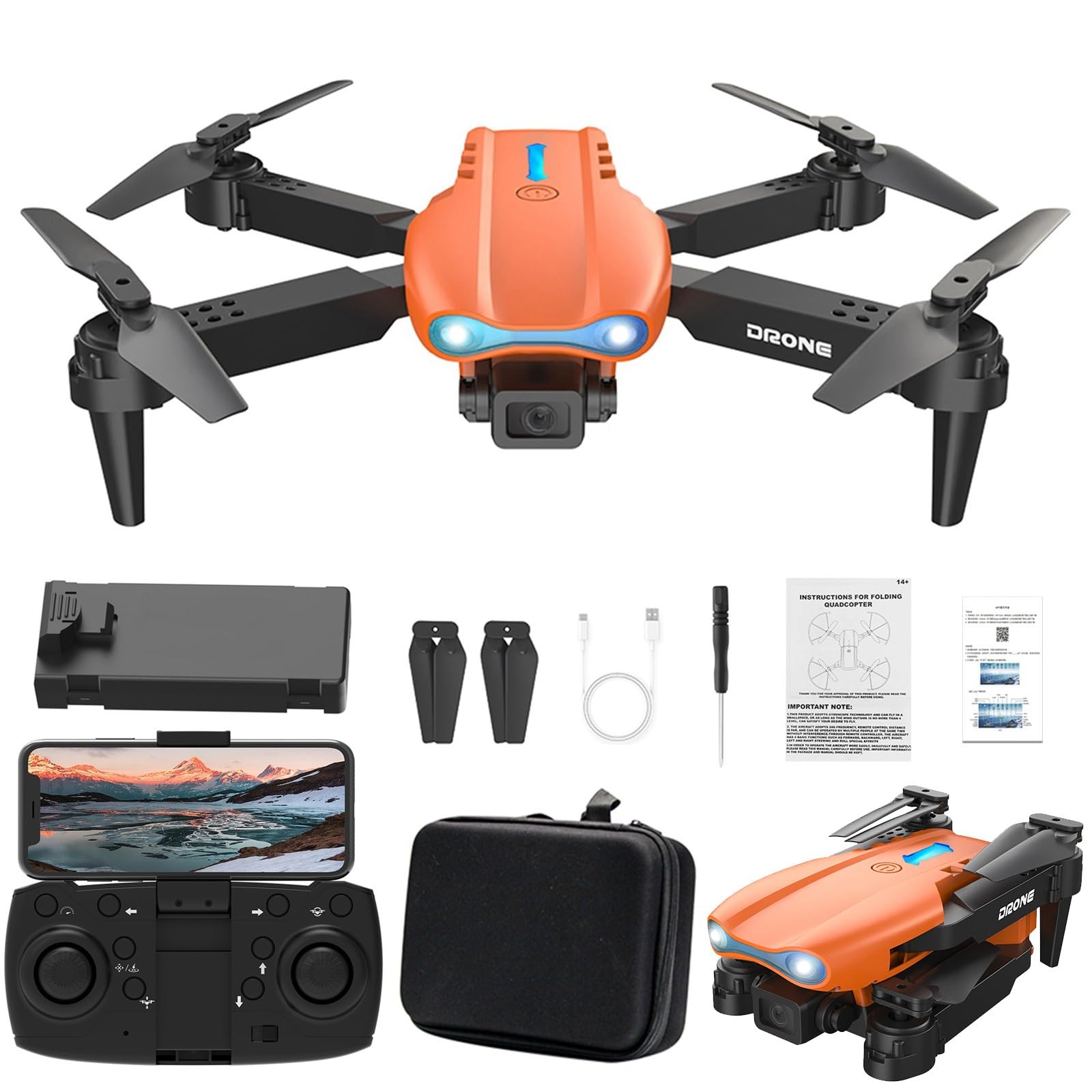 Drohne mit kamera 1080p hd, WiFi FPV drone für Anfänger, RC Quadcopter Schwerkraft Sensor, Flip mode, Abflug/Landung mit einer Taste 3D Flip, Höhenhaltung,Schwerkraft Sensor Drohne (01Orange) von Zeiayuas