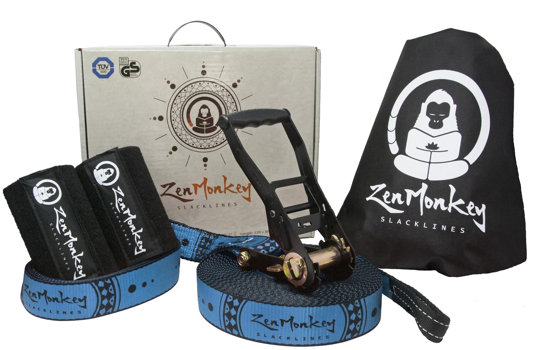 ZenMonkey Slackline Kit with Tree Protectors, Cloth Carry Bag and Instructions, 60 Foot - Easy Setup for The Family, Kids and Adults von ZenMonkey Slacklines