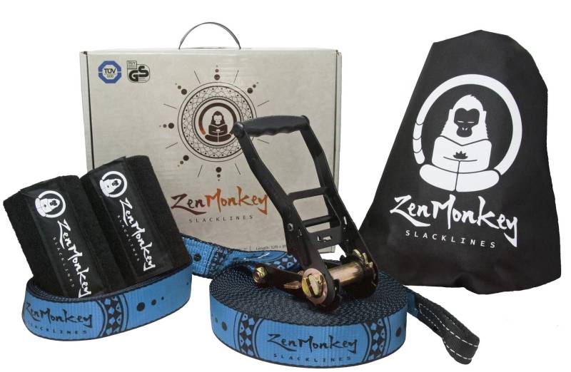 ZenMonkey Slackline Kit with Tree Protectors, Cloth Carry Bag and Instructions, 60 Foot - Easy Setup for The Family, Kids and Adults von ZenMonkey Slacklines
