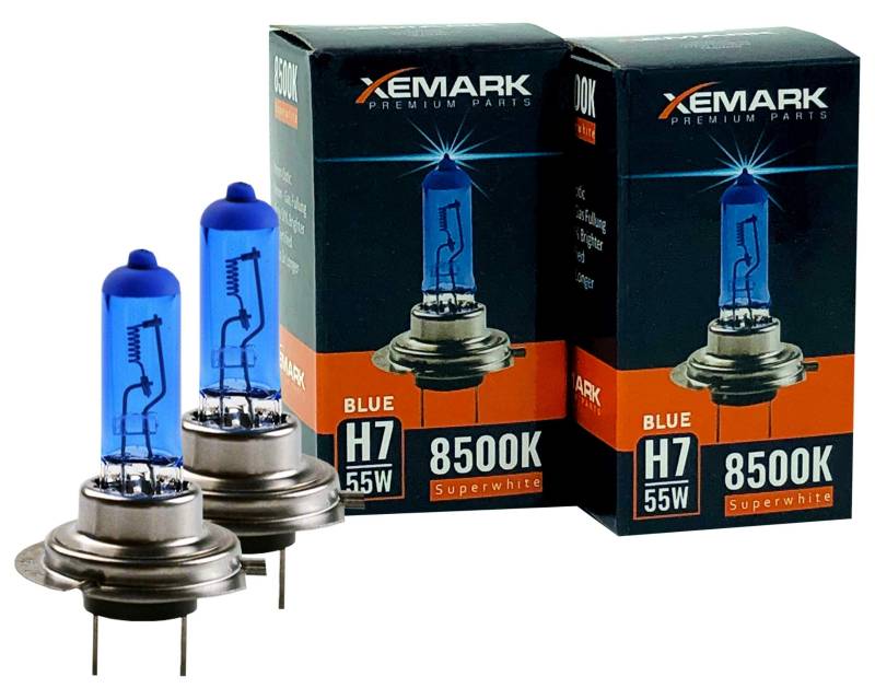 XEMARK H7 Xenon Optik Lampe - 55W 12V Super White Blue Halogen Birne - Passend für diverse Fahrzeuge - Auto Abblendlicht Lampenset - 2 Stück von ZENXEAY