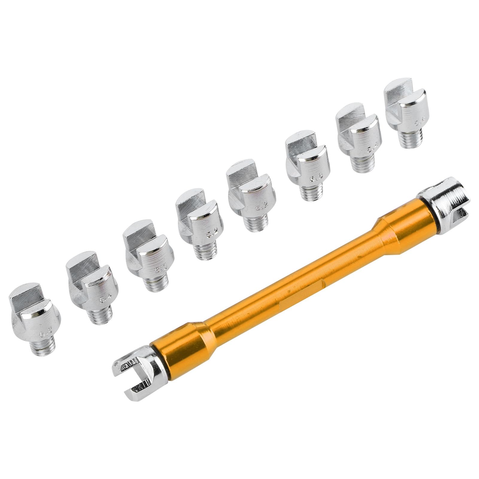 ZenithAur Motorrad Speichenschlüssel -Set, einstellbares Motorrad -Speichenwerkzeug mit Einer Länge von 93 mm / 3,7 Zoll und 10 austauschbaren Spitzen für die meisten Motorrads (B (golden)) von ZenithAur